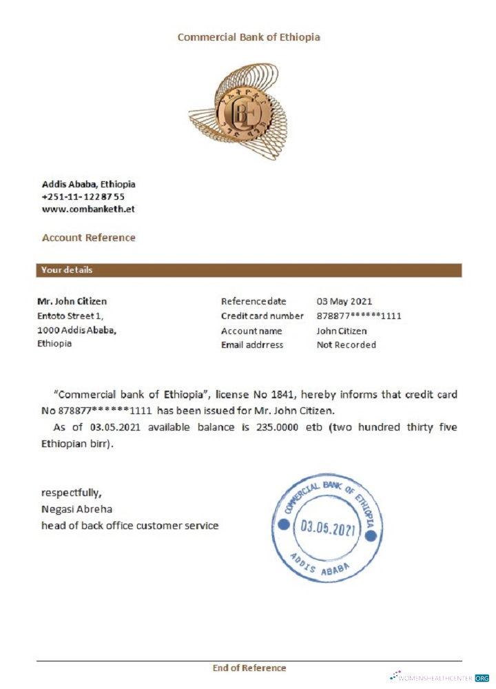 Download Ethiopia Commercial Bank reference Photoshop template